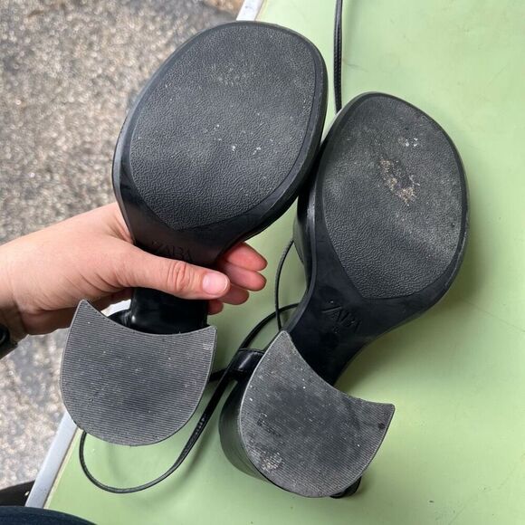 Zara Black Chunky Platform Heels Size 40 | Bubble Sole Ankle Strap Sandals - Picture 7 of 12